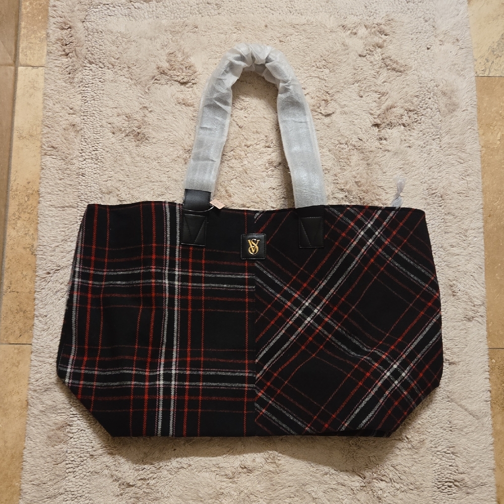 Victoria's Secret Black and Red Plaid Tote